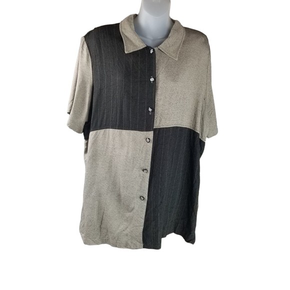 Vintage 80s Alfred Dunner Button Up Short Sleeve Shirt Top Women 22W Colorblock - Picture 14 of 15